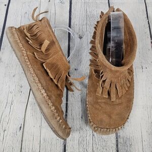 SOFTMOC | heel zip fringe suede leather moccasin